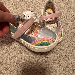 Harper Canyon Iridescent Rainbow Mary Janes with Pink Strap